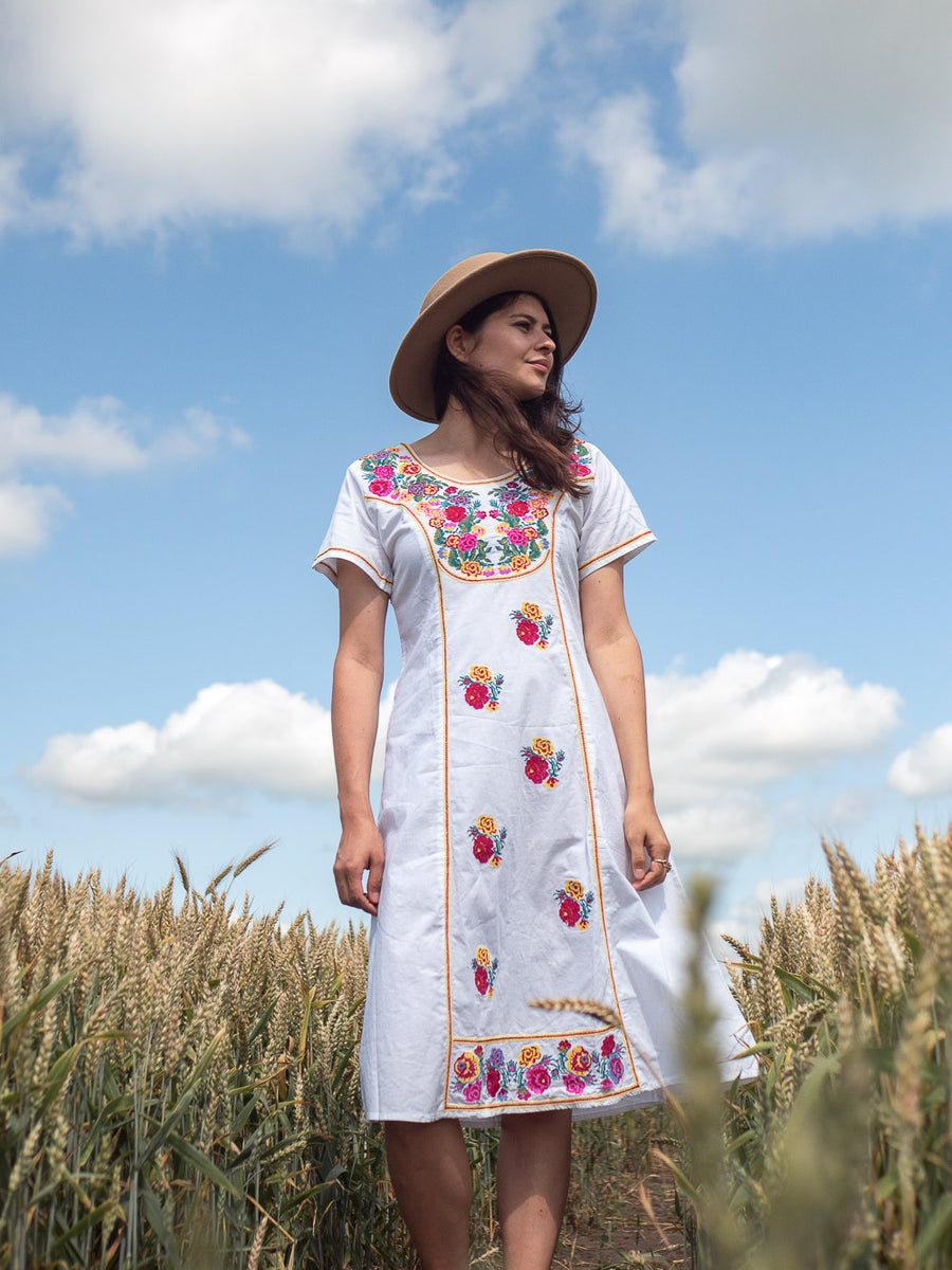 mexican white dress Mexican embroidered dress