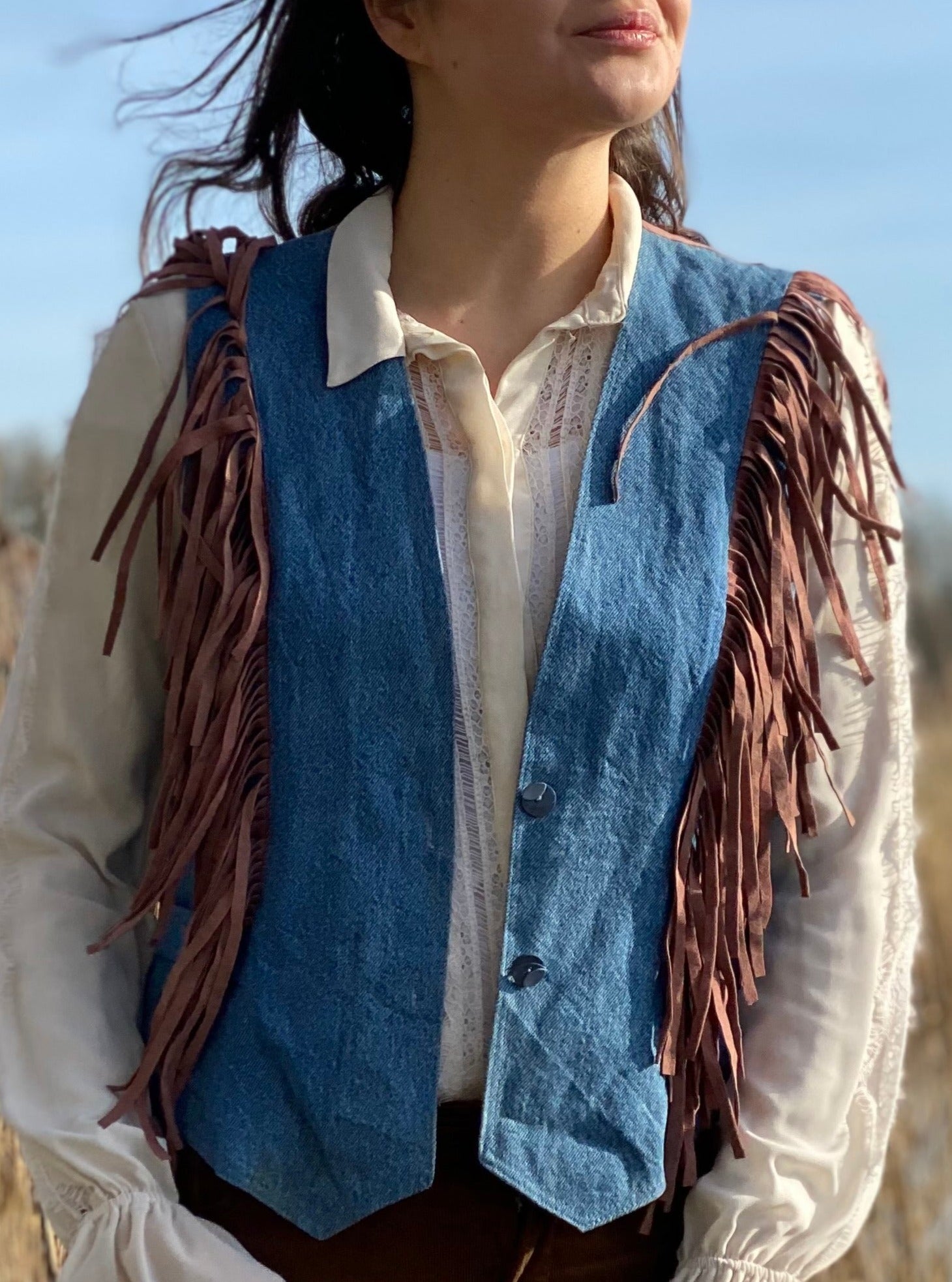 Denim Fringed Waistcoat