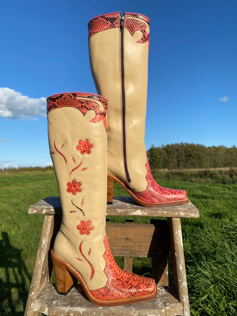 Floral Python Boots Blood Orange - Deadstock – Dandelie